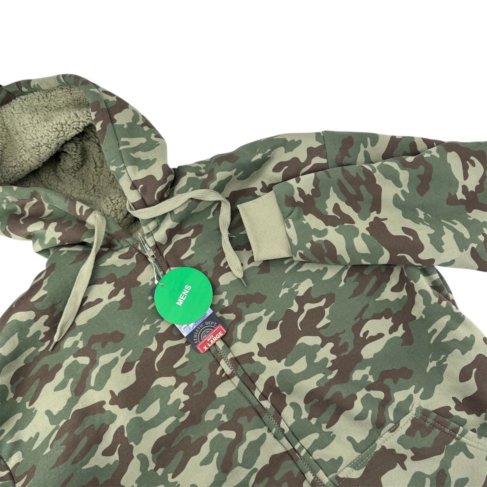 Big Ball Sports Mens Sherpa Lined Camo Zip Up Hooded Jacket Green XL SWI-FP
