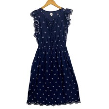 Gap Women's Long Dress Small Blue Embroidered Floral Sleeveless Elastic Waist