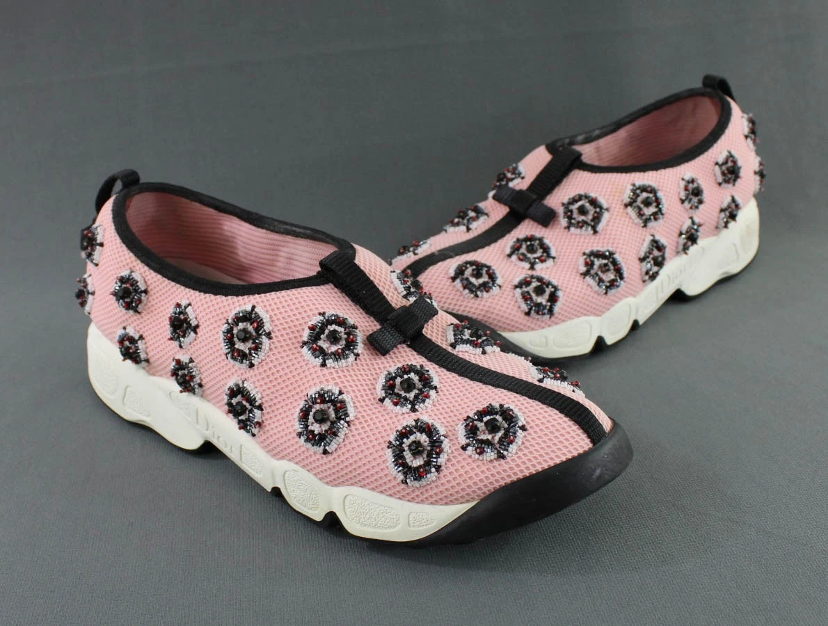 Baskets femme Dior rose maille ornée de perles fusion pointure 39 US 9