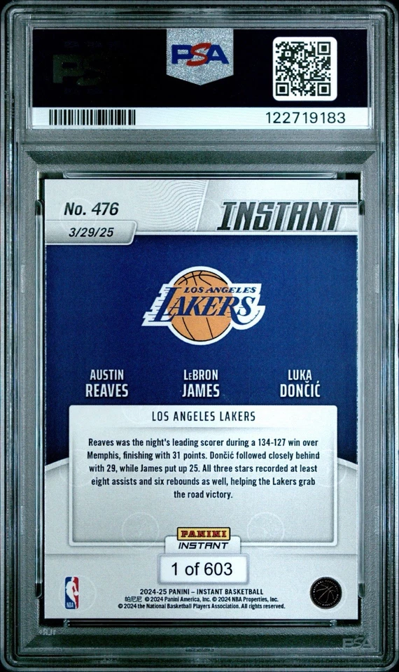 Panini Instant #476 2024-25 Austin Reaves/Lebron James/Luka Doncic PSA 10 POP 20 Foto 2 de 2