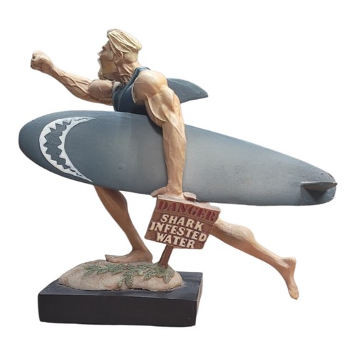 Incredible Vintage Surf Figurine Shark Surfer Trophy 