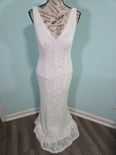 Db studio davids bridal Allover Lace V-Neck Sheath Wedding Dress 8