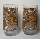 Vintage 1970's Anchor Hocking Owls 12 oz Beverage Tumbler Glasses  Set Of 2