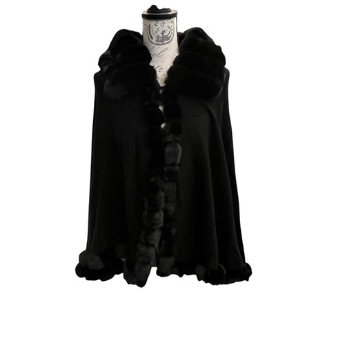 NEW Le Moda Faux Fur Trim Cape Shawl Wrap Poncho Elegant Black SM MED LG Soft! - Picture 10 of 16