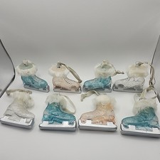 Vtg Glass Blown Ice Skate Christmas Ornaments Frosty Etched Snow Faux Fur 813