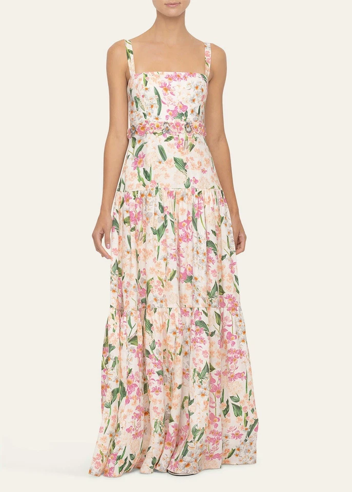 Maxi Vestido Agua by Agua Bendita Lima Floral Lino Talla L Orig. $920 NUEVO Foto 2 de 4