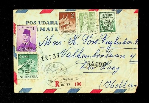 Indonesië luchtpostenvelop van Bandung naar Den Haag