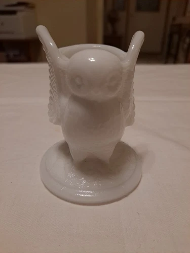 Westmoreland Glass Co. Baby Owl Milk Glass Toothpick Holder Vintage