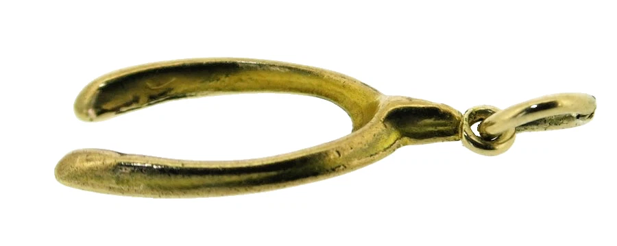 Wishbone Charm Gold 9ct Gelb Viel Glück Hohl 3D Vintage gepunzt Birmingham