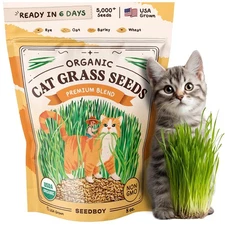 Organic Cat Grass Seeds for Planting, Non-GMO Wheat, Oat, Rye, and Barley Cat...