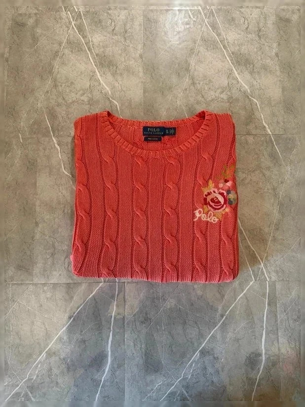 Pull Torsadé Ralph Lauren, Col Rond, Maille Cable Knit, corail, Gros #HRL14ZT1 - Photo 1/4