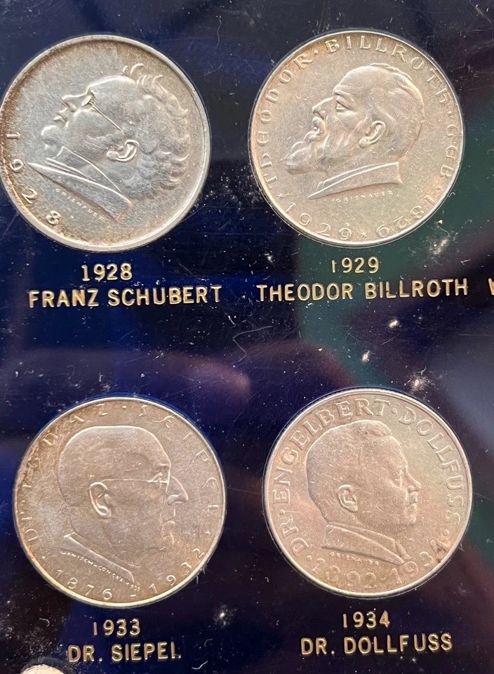 1928 -1937  AUSTRIA MOZART, HAYDN, SHUBERT 2 SHILLING COMMEMORATIVE COIN SET - Image 2 of 4