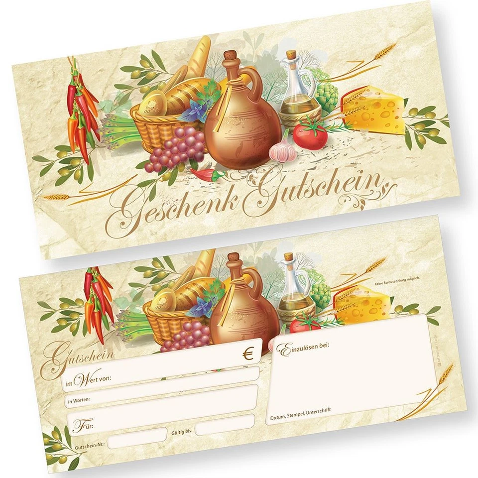 Geschenkgutscheine für Gastronomie (50 Stück) Gutscheine für Pizzeria