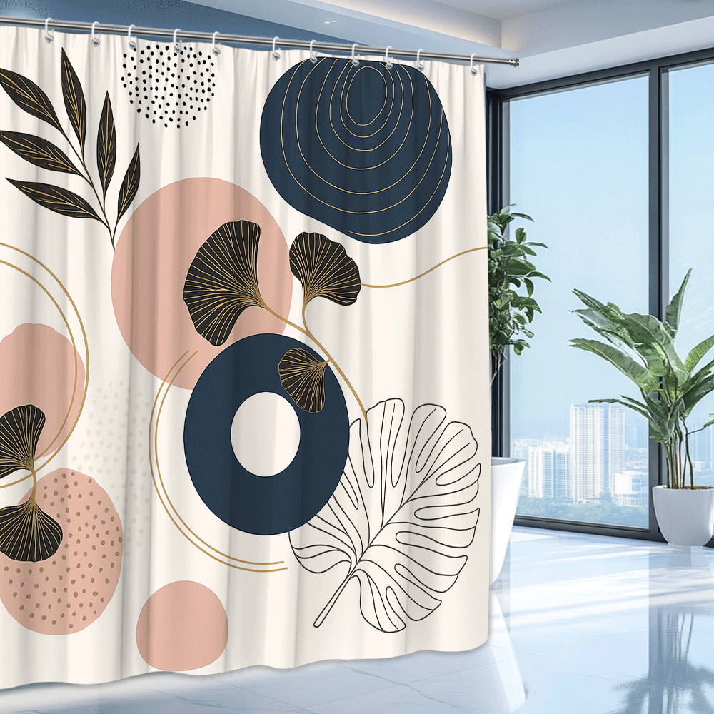 как выглядит Modern Boho Shower Curtain with Floral Design in Blue and Pink фото