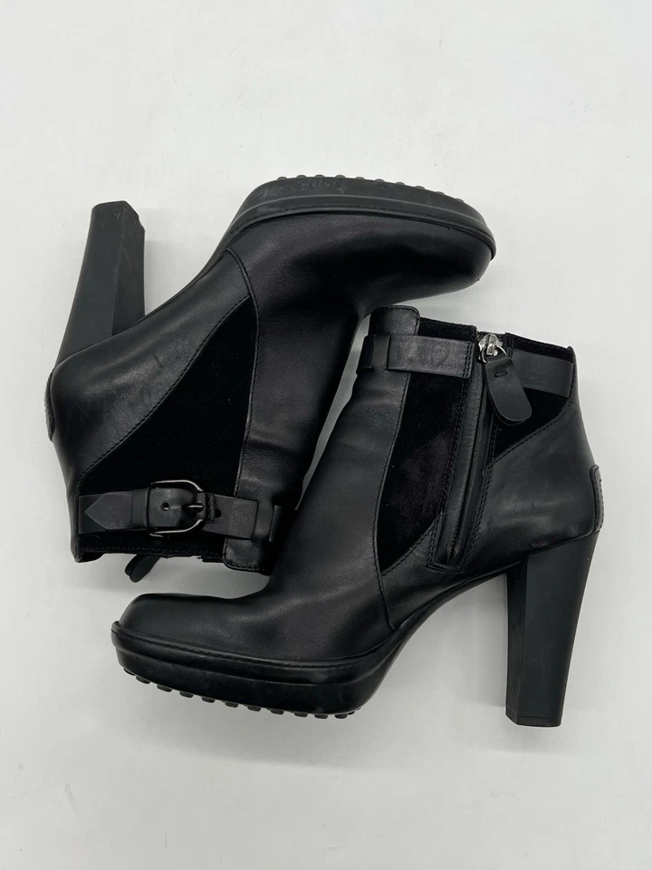 Tod's Women’s S 37 US 6.5 Black Leather Zipper Suede High Heels Bootie Shoes. - Image 3 of 4