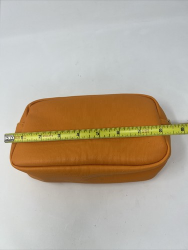 LANCOME Cosmetic Bag Clutch Travel Bag Orange Faux Leather - Picture 7 of 10