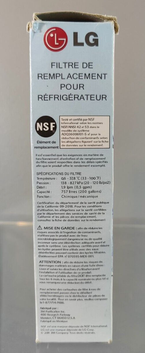 Filtre à eau de rechange pour réfrigérateur LG LT700P Filtre à eau de rechange pour réfrigérateur LG LT700P