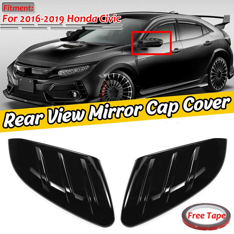 For Honda Civic 10TH Gloss Black Add On Rearview Mirror Cover Cap Trim 2016-2020