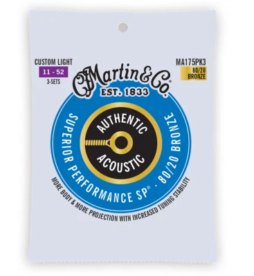 Martin MA175PK3 Custom Light 11-52 80/20 Bronze Akustikgitarrensaiten 3er-Pack