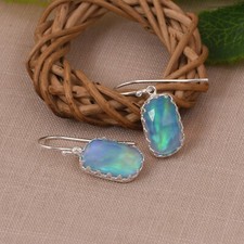 Designer Aurora Opal 925 Sterling Silver Wedding Bridal Wire Hook Dazzle Earring