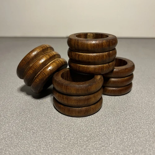 4 Wooden Ribbed Napkin Rings Boho