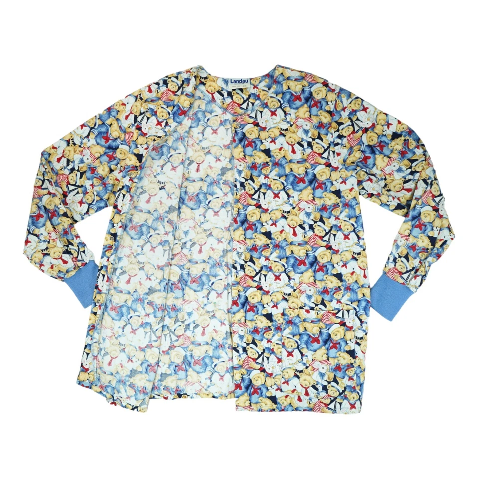 Landau Women Scrub Lab Coat Jacket Patriotic American Bears Size XL Made in USA - Image 2 of 4