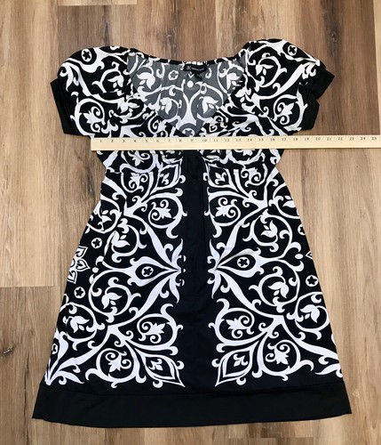 INC International Concepts Black & White Pattern Puff Sleeve Knee Length Dress L - Picture 6 of 7