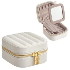 SONGMICS HOME Travel Jewelry Case, Small Jewelry Box Organizer with Mirror, 4...