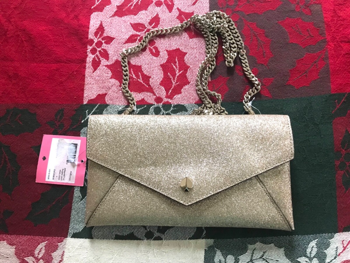 Kate Spade Chain Clutch Purse Card Case Burgess Court Glitter