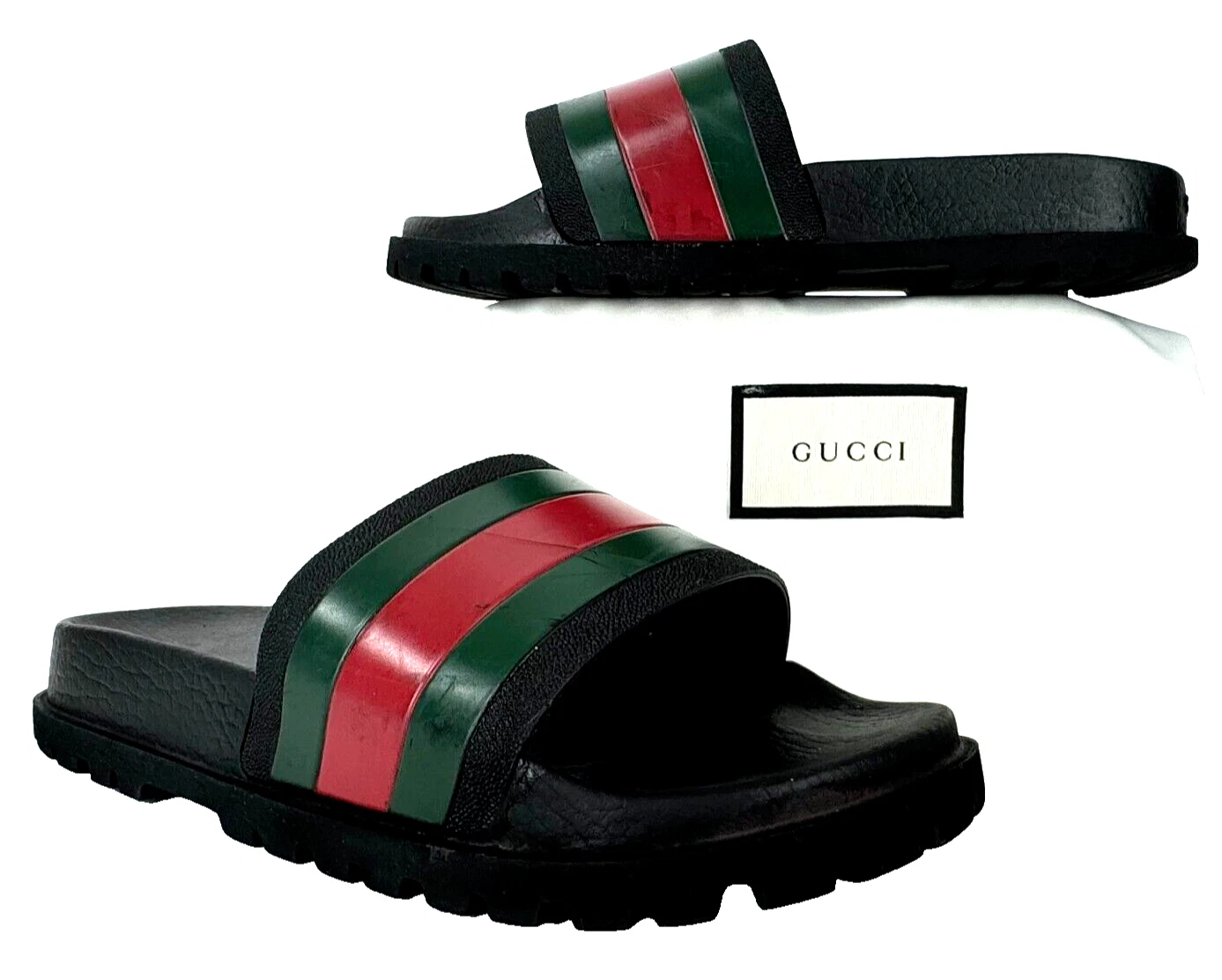 Gucci Auth hommes 5,5 US 5 UK 39 EU noir toile caoutchouc piscine slides sandales chaussures