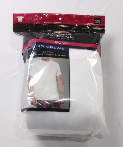 Fruit of the Loom Men's BIGMAN Crew Neck T-Shirt 3-Pack DM3 White Size 4XB NWT
