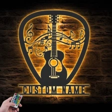 Custom Guitar Pick Metal Wall Art LED Personalized Name Sign Music Room Decor