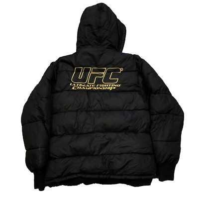 UFC BLACK PUFFER JACKET COAT HOOD ZIP UP SZ WOMENS S ZUFFA 2010