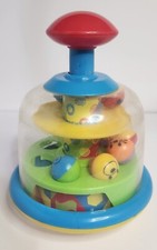 Vintage Fun Time Spin Top Toy Plastic Push Top Lever To Make It Spin Blue Base