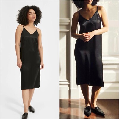 strapless open back dress Everlane Pleated Slip Dress, Butterlite, Black, Size 0 main image 0