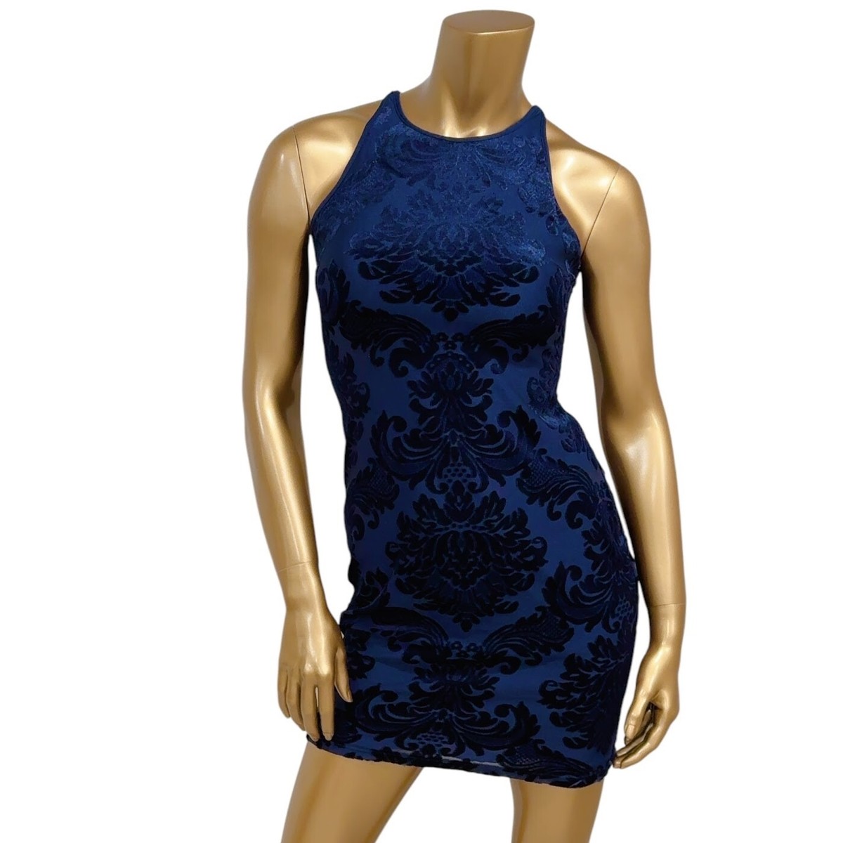 B DARLIN Women's Navy Velvet Halter Short Evening Bodycon Dress Size 3/4 |  eBay