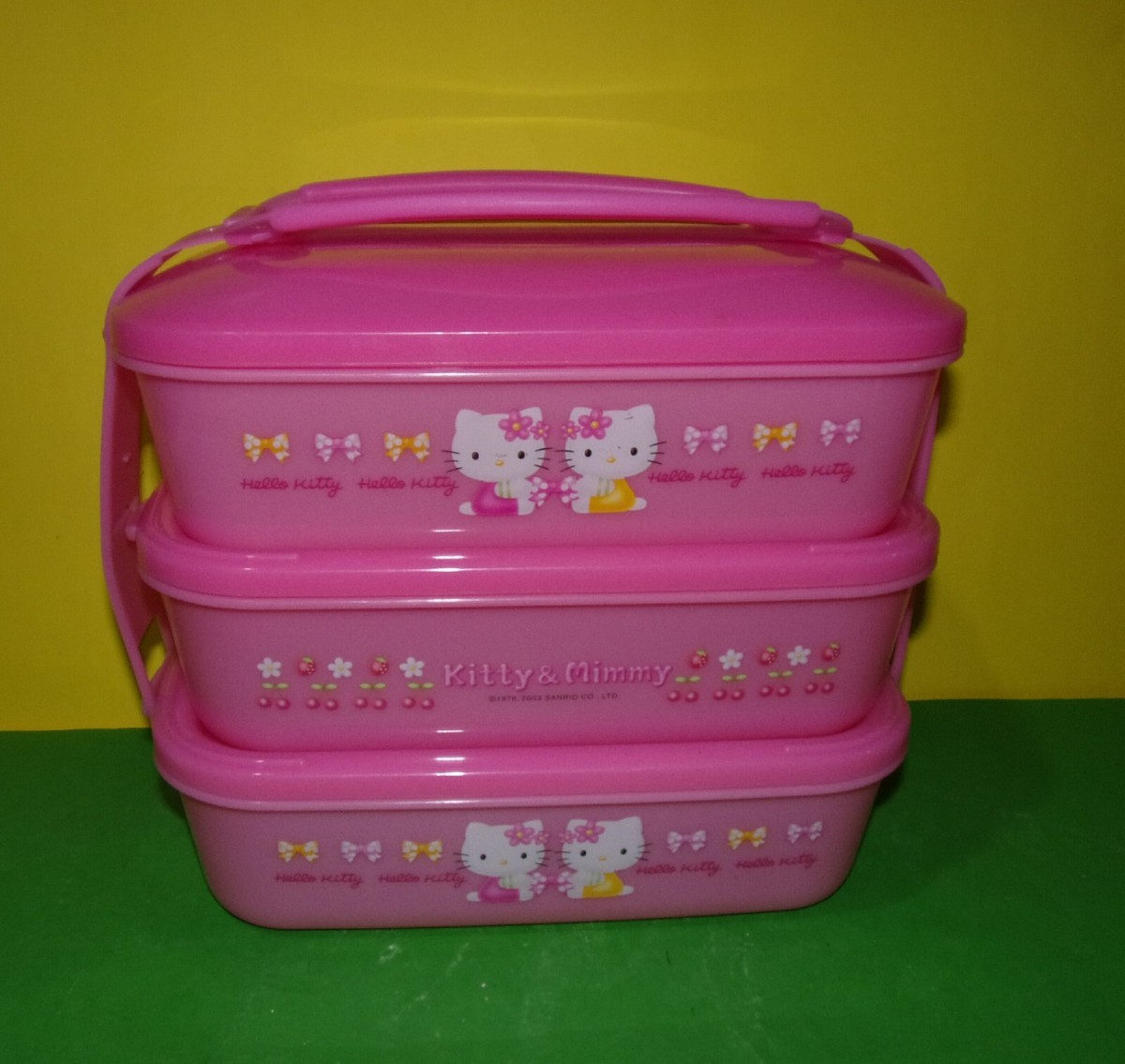 2003 Sanrio Hello Kitty & Mimmy Lunch Box Pink 3 Stage Stacking