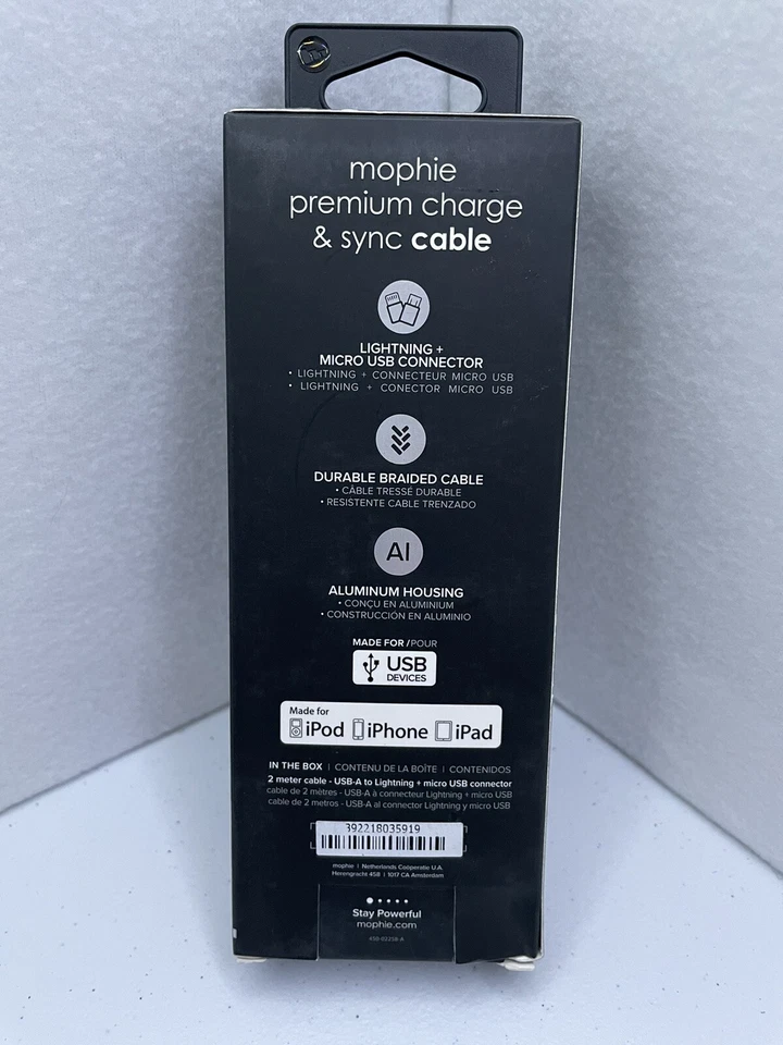iPhone & Android charger-Mophie Essentials 6.5FT/2M 2-in-1 charge & sync - Image 3 of 4