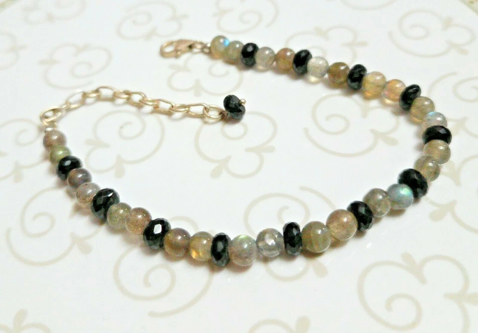 Natural Labradorite With Black Spinel Gemstone Bead 925 Sterling Silver Bracelet - Image 2 of 2