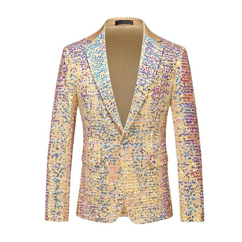 Mens Sequins One Button Slim Fit Party Bling Bling 2pcs Suits Jacket Pants Coats - Picture 2 of 11