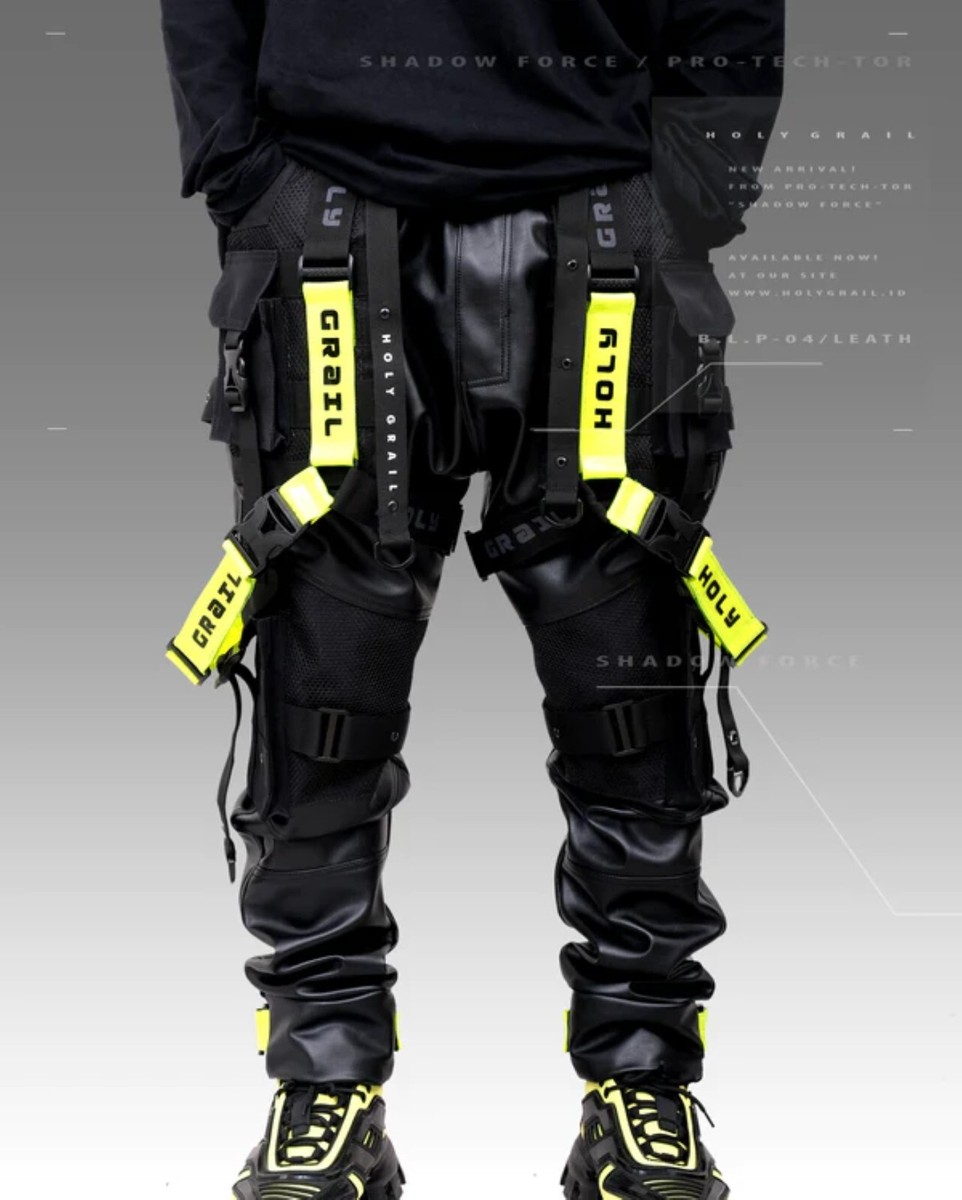 Men's Black Streetwear Techwear Heavy Cargo Trouser Pants H Men's Black Streetwear Techwear Heavy Cargo Trouser Pants H