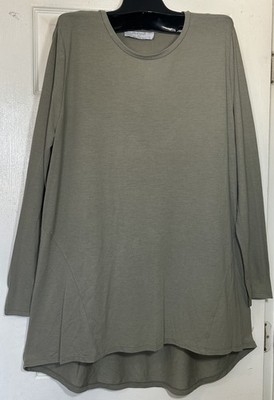 Primark Women elliptical Stretch knit tunic top size 2XL scoop neck Khaki New