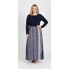 NEW Chico's Printed Column Maxi Skirt Navy/Purple Multi 20/22