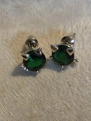 ENTZÜCKENDE grüne Zirkonia KATZE Ohrstecker silberfarben für Katzenliebhaber! Sehr guter Zustand