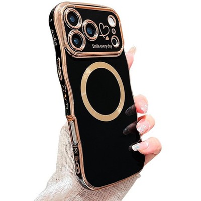 Cute Wave Frame iPhone 17 Pro Max Case, Magnetic Shockproof Love Heart Design, 6