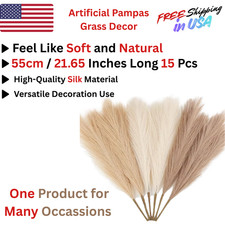 20.8" White Faux Pampas Grass Decor Fluffy Artificial Pompous Branches 15 Pcs