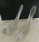 Pair of  Marked Fenton Frosted/Satin Art Glass Long Tailed Dove 6"L 2"W