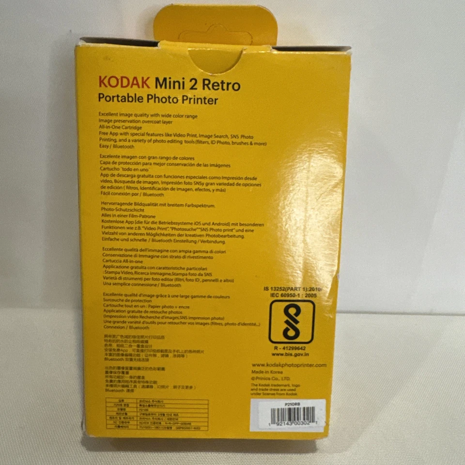 Kodak Mini 2 Retro P210RB Black Wireless Portable Photo Printer 2.1x3.4 Inch New - Image 2 of 4