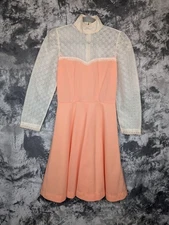 Vintage 70s Peach Dress Prairie  Victorian Edwardian Lace High Neck Cottagecore