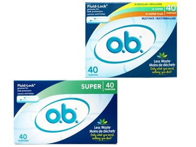 o.b. Non-Applicator Tampons Bundle Sup 40ct and Reg/Sup/Sup Plus 40ct Multipack